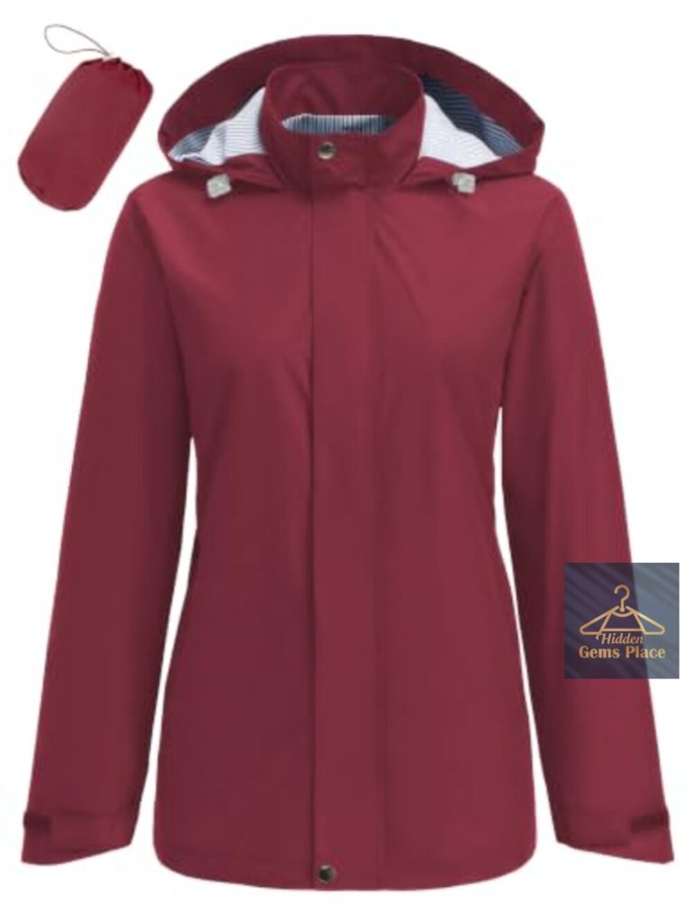 Women's Waterproof Hooded Rain Jacket Packable Lightweight Trench